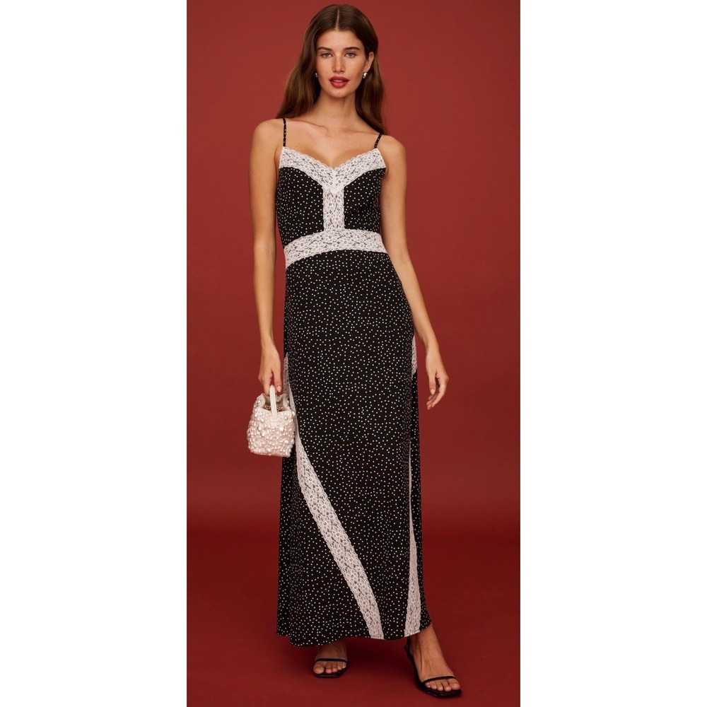Few Moda O.P.T One Pretty Time Polka Dot Lace Trim Midi Dress Black White Size 6